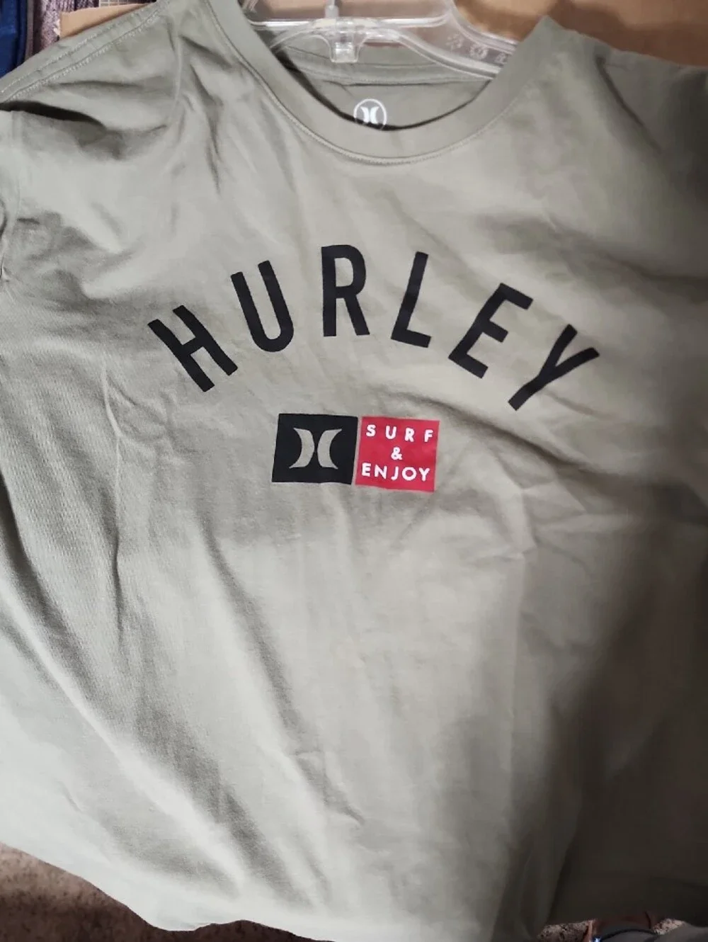 Hurley Gray/Green Short Sleeve Logo Tee with Black and Red Accents